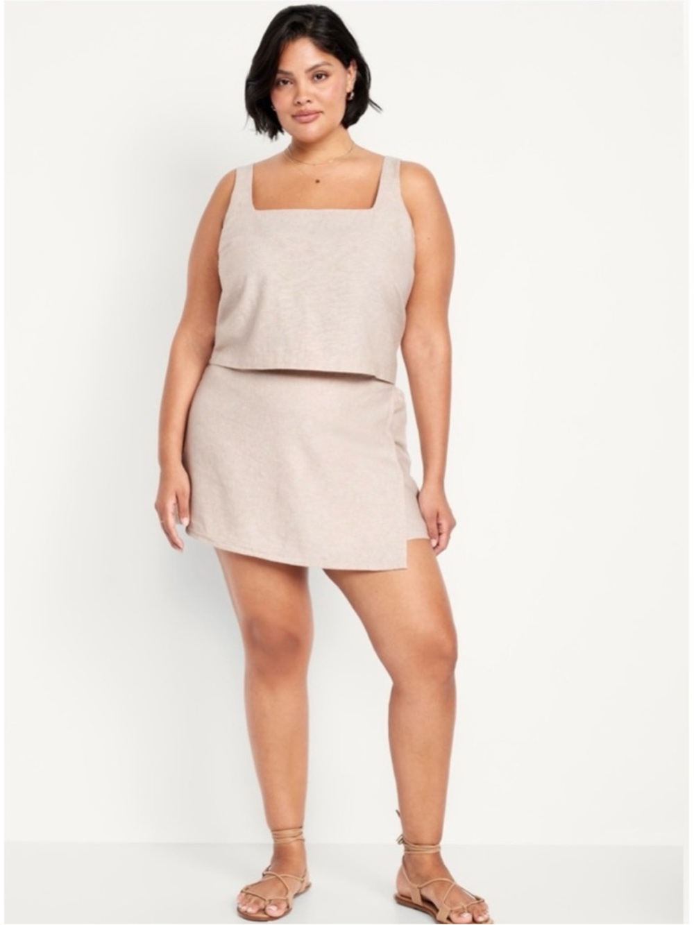 Old Navy Natural Tan Linen Blend Set - Tank and Skort - Large